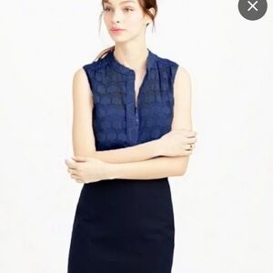 J. Crew Navy Geo Clip Jacquard Sheer Sleeveless Women's Top Size 2